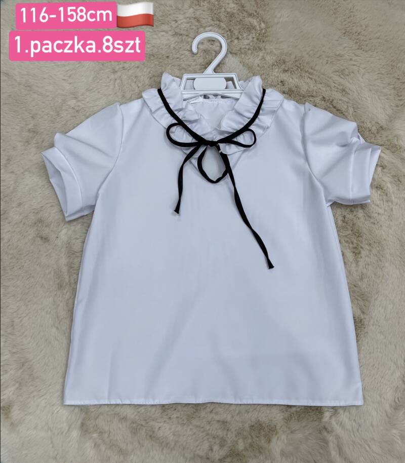 Bluzki dziewczęce Roz 116-158, 1 kolor Paczka 8 szt